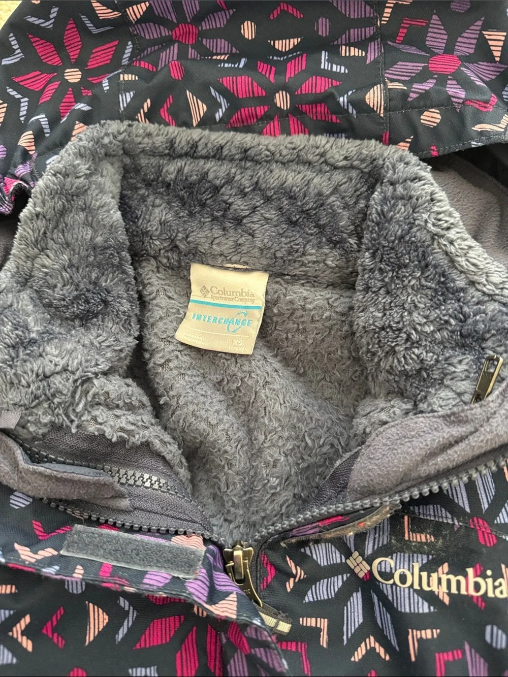 Columbia Girls' Navy Floral Snowflake Insulated Hooded Jacket